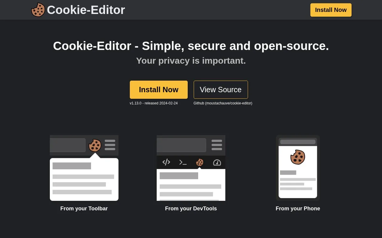 Cookie-Editor homepage screenshot