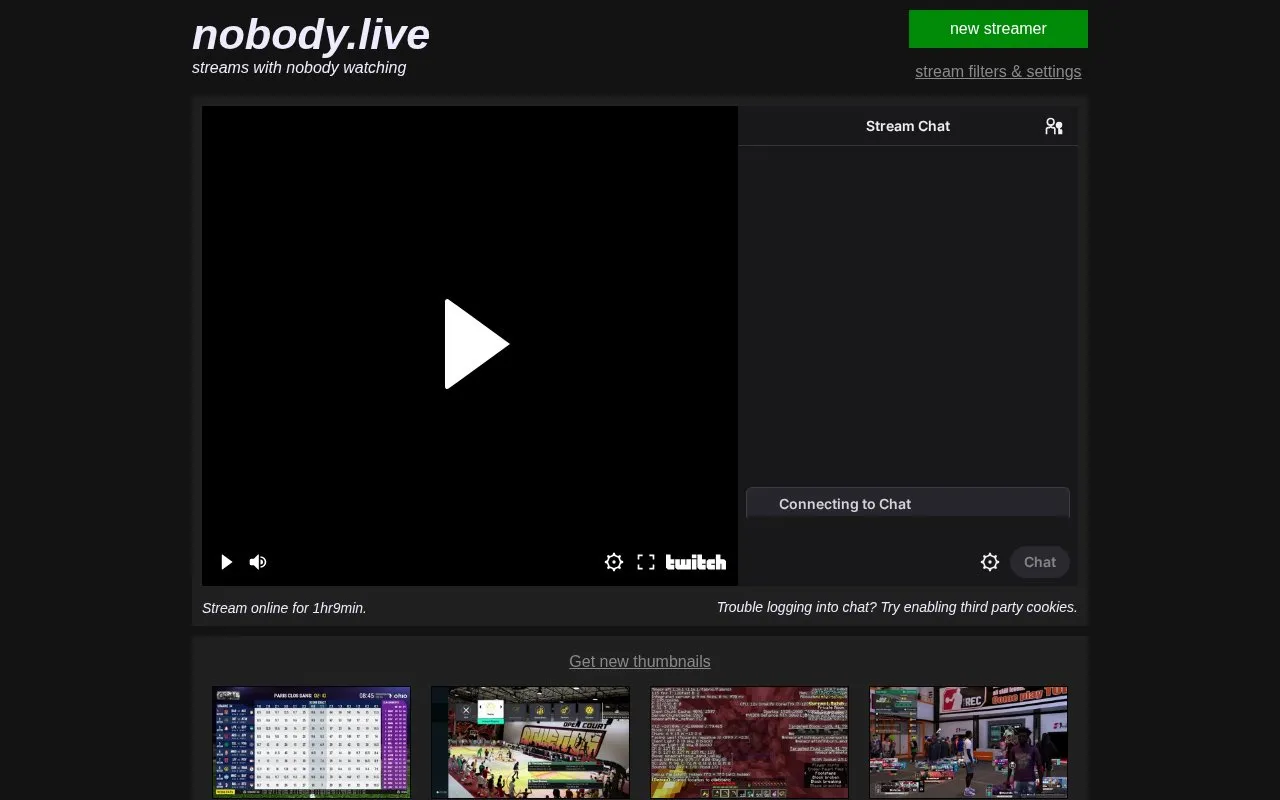 Nobody.Live homepage screenshot