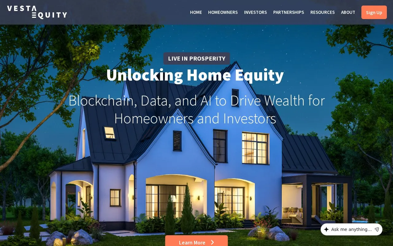 Vesta Equity homepage screenshot