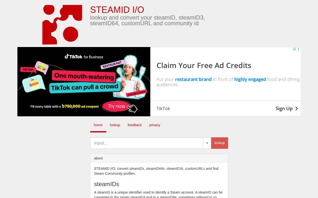 SteamID homepage screenshot