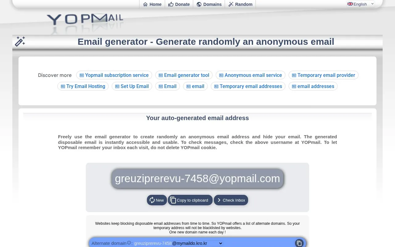 YOPmail homepage screenshot