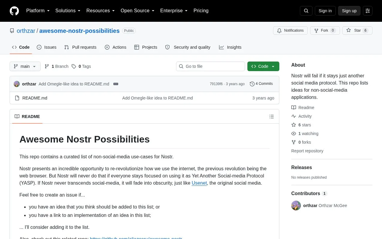 awesome-nostr-possibilities homepage screenshot