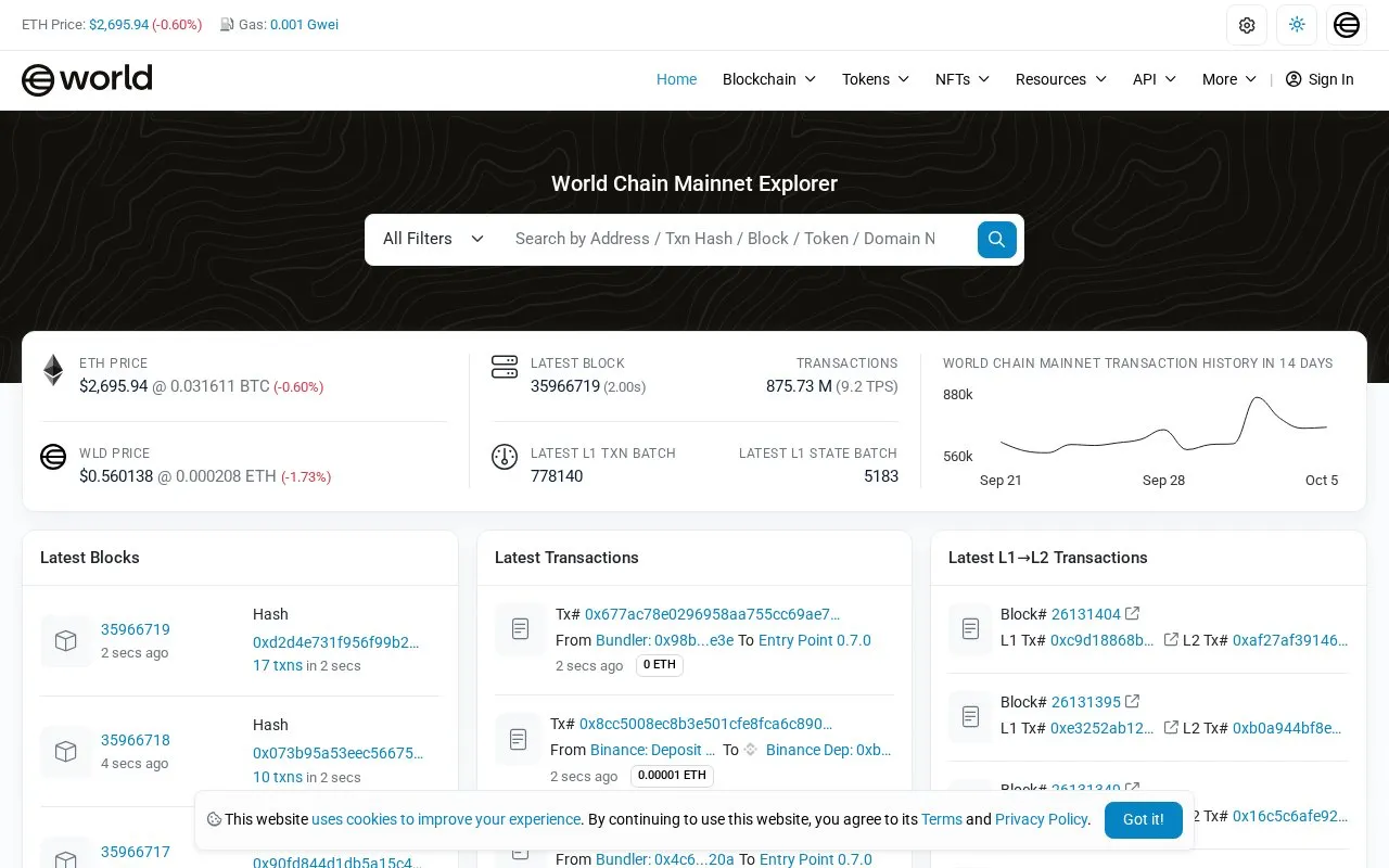 World Chain — etherscan homepage screenshot
