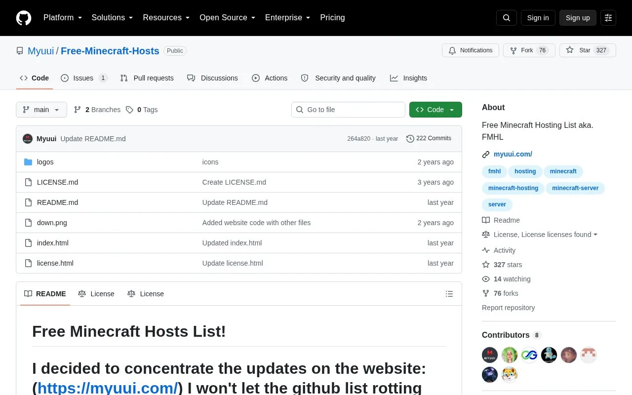 Free Minecraft Hosts homepage screenshot