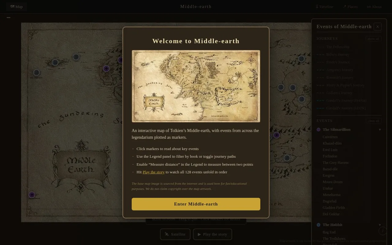Middle-Earth Map homepage screenshot