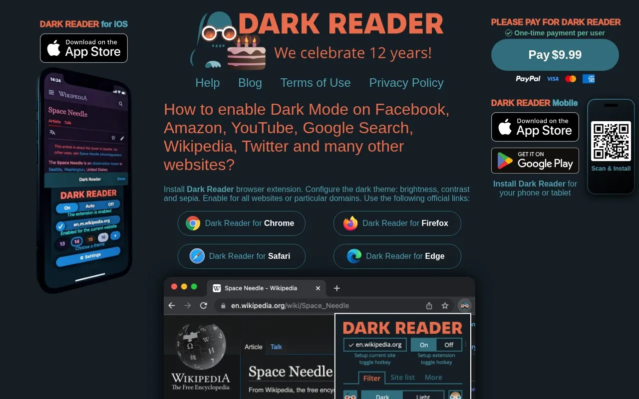 Dark Reader homepage screenshot