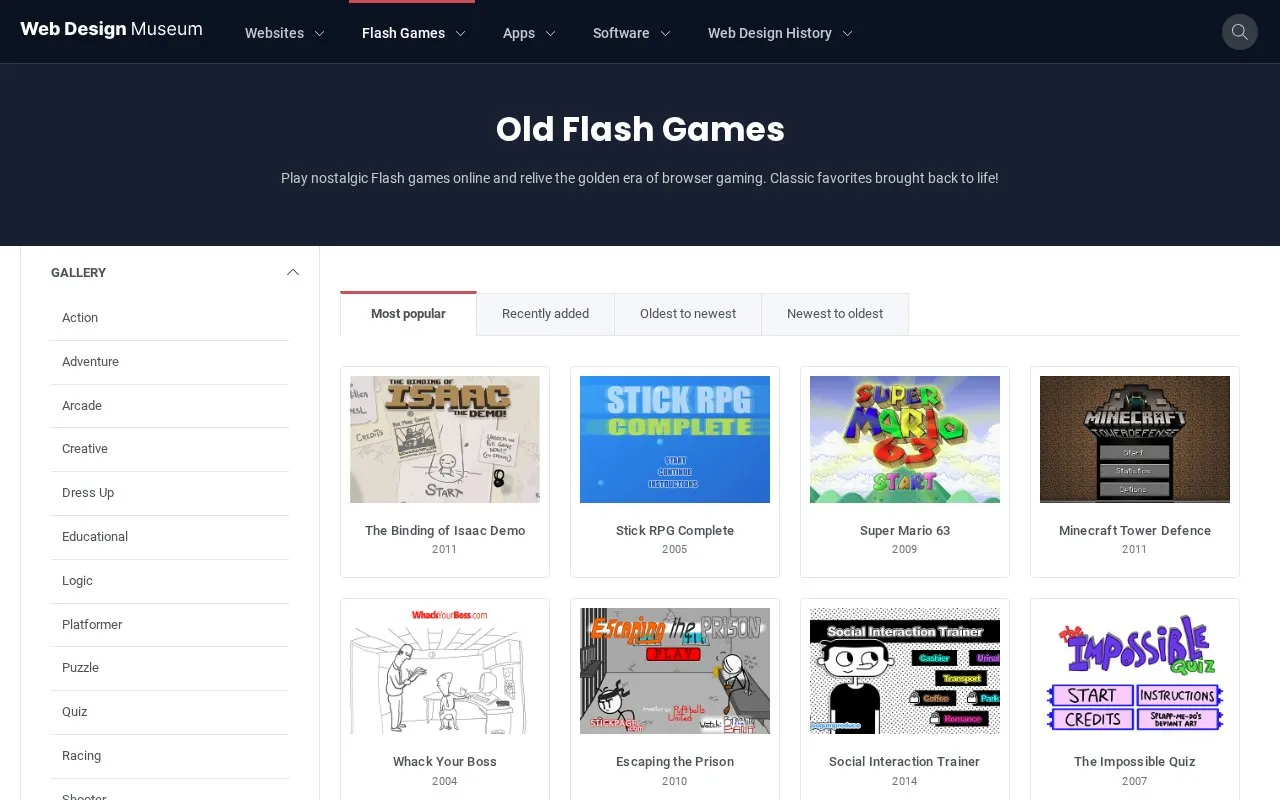 Web Design Museum homepage screenshot