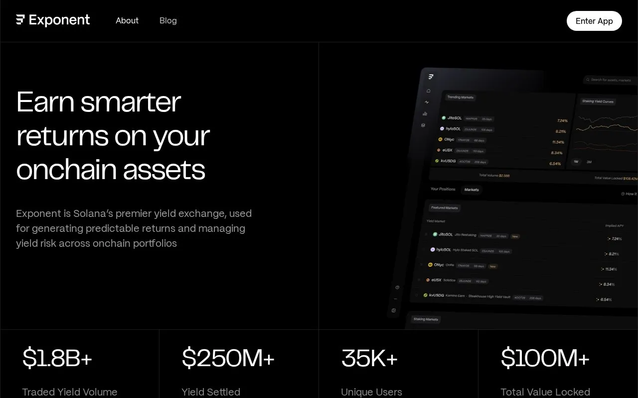 Exponent Yield Exchange homepage screenshot