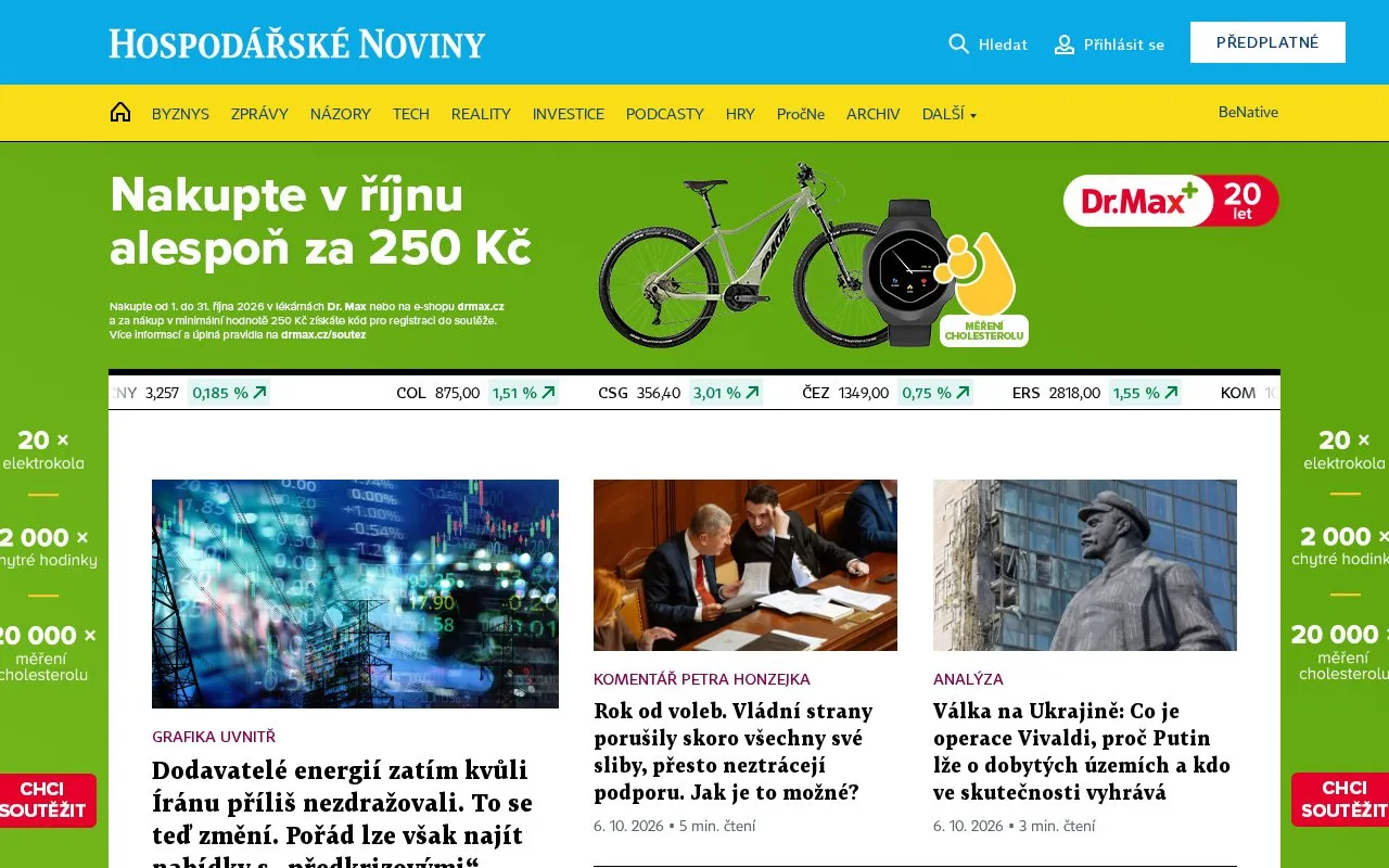 Hospodářské noviny homepage screenshot