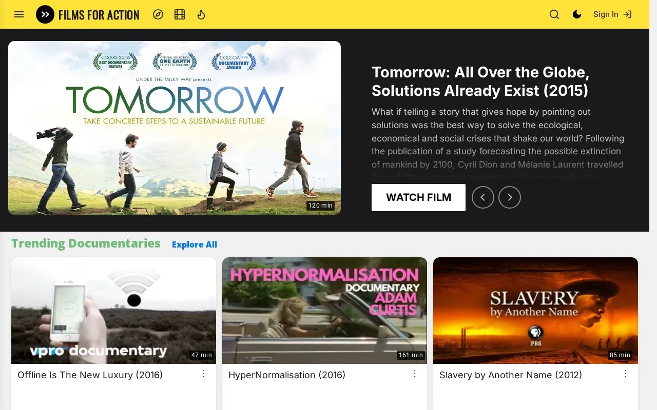 Films For Action homepage screenshot