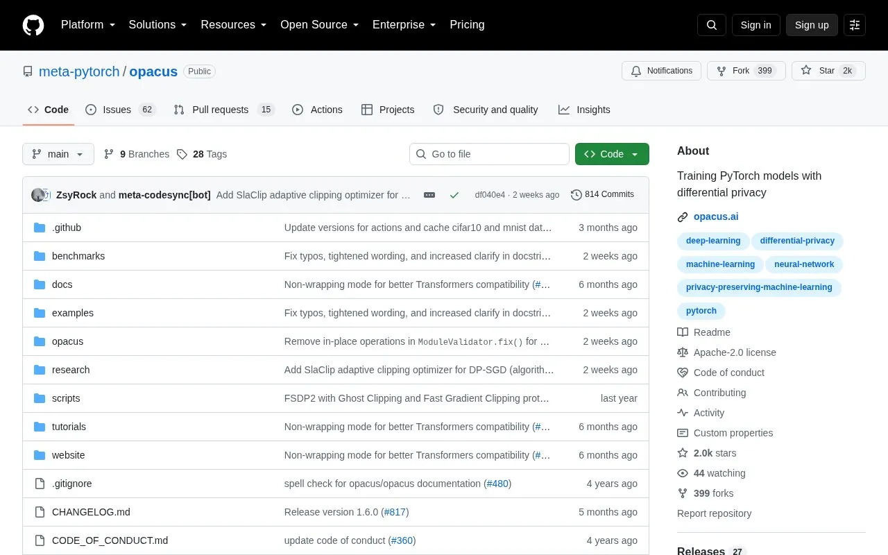Opacus homepage screenshot