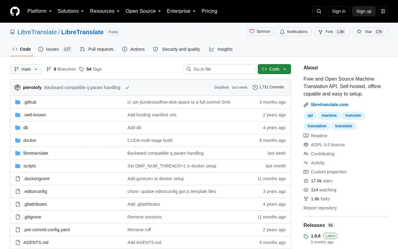 Libre Translate homepage screenshot
