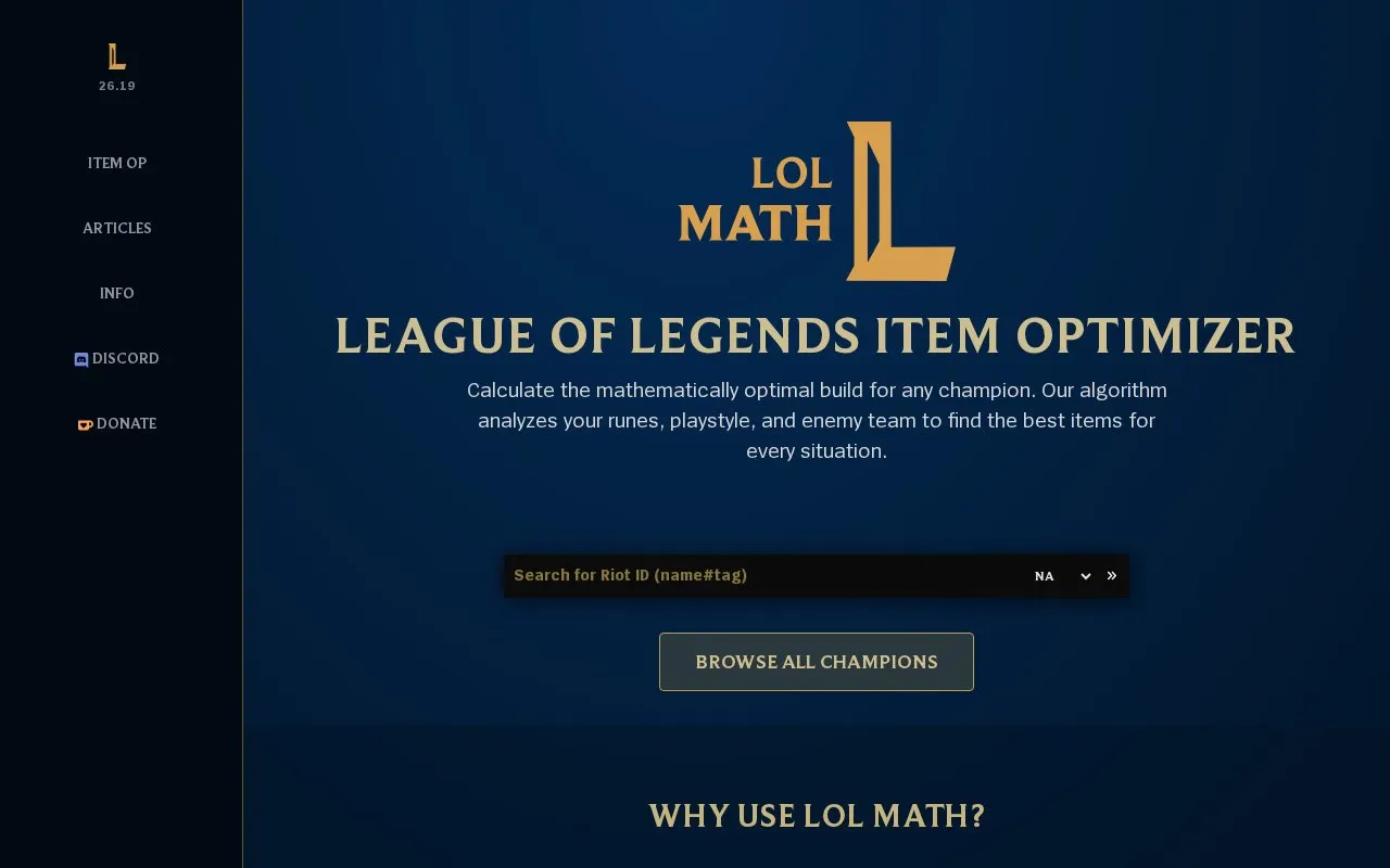 LoL Math homepage screenshot