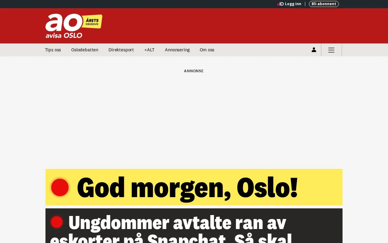 Avisa Oslo homepage screenshot