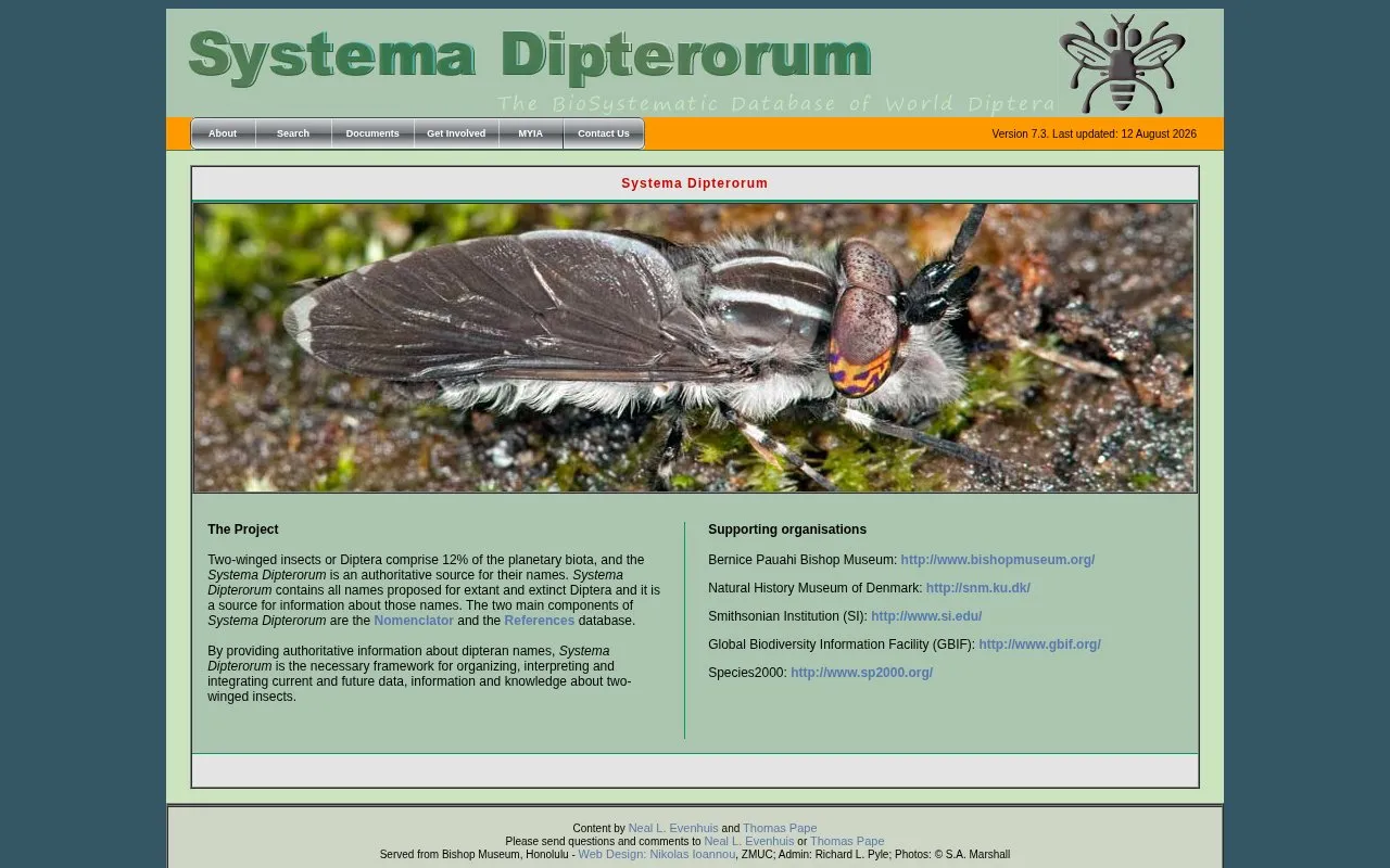Systema Dipterorum homepage screenshot