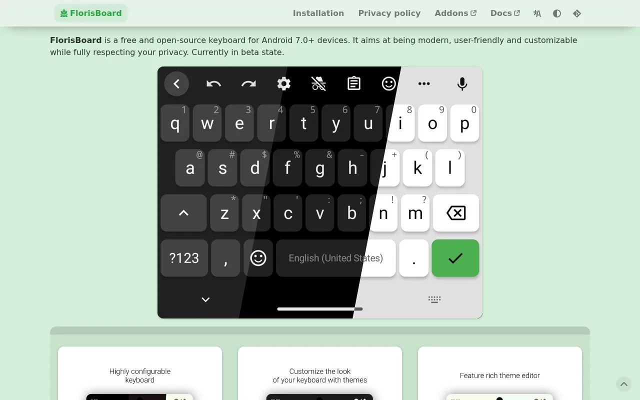 FlorisBoard homepage screenshot