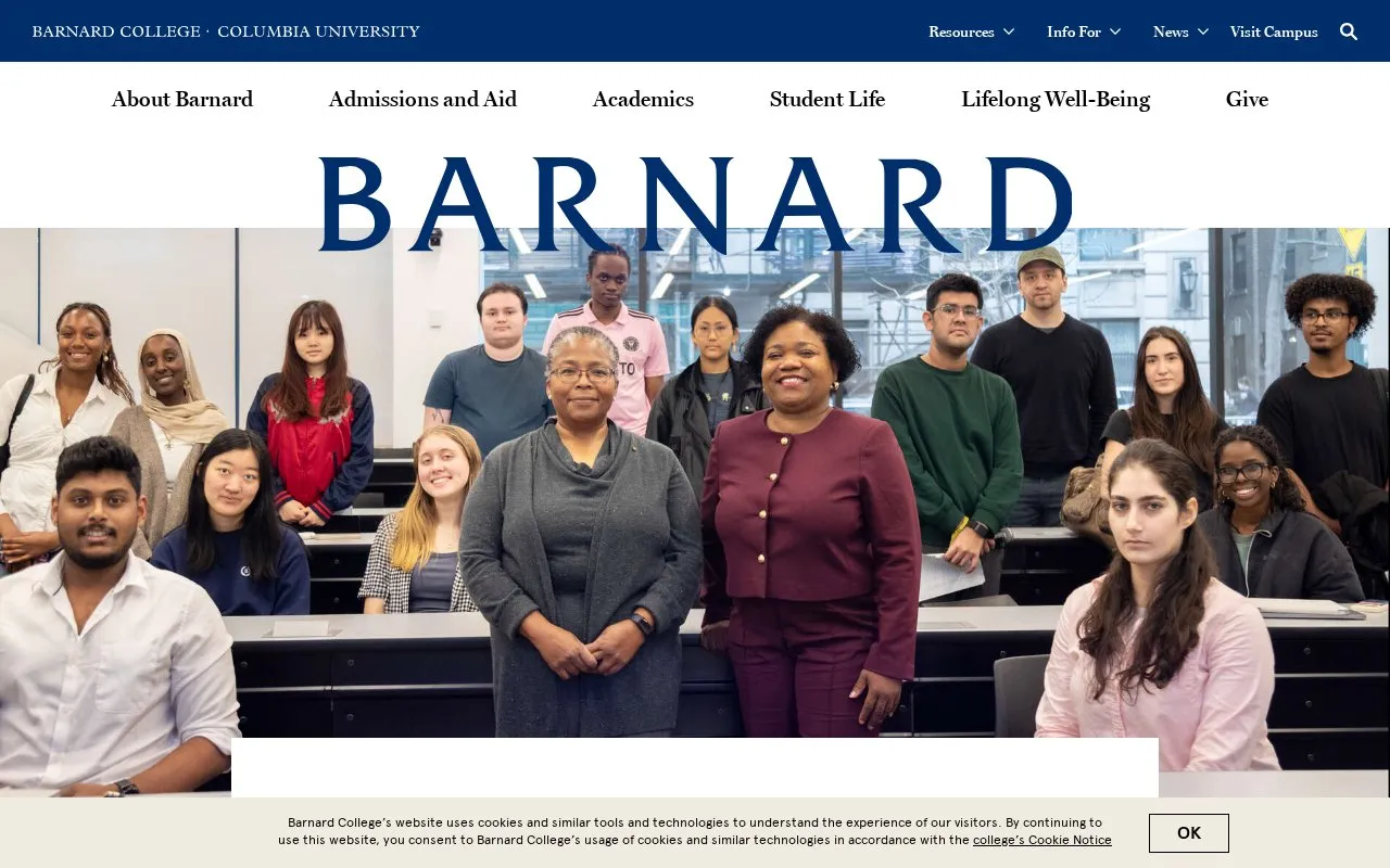 Barnard College homepage screenshot