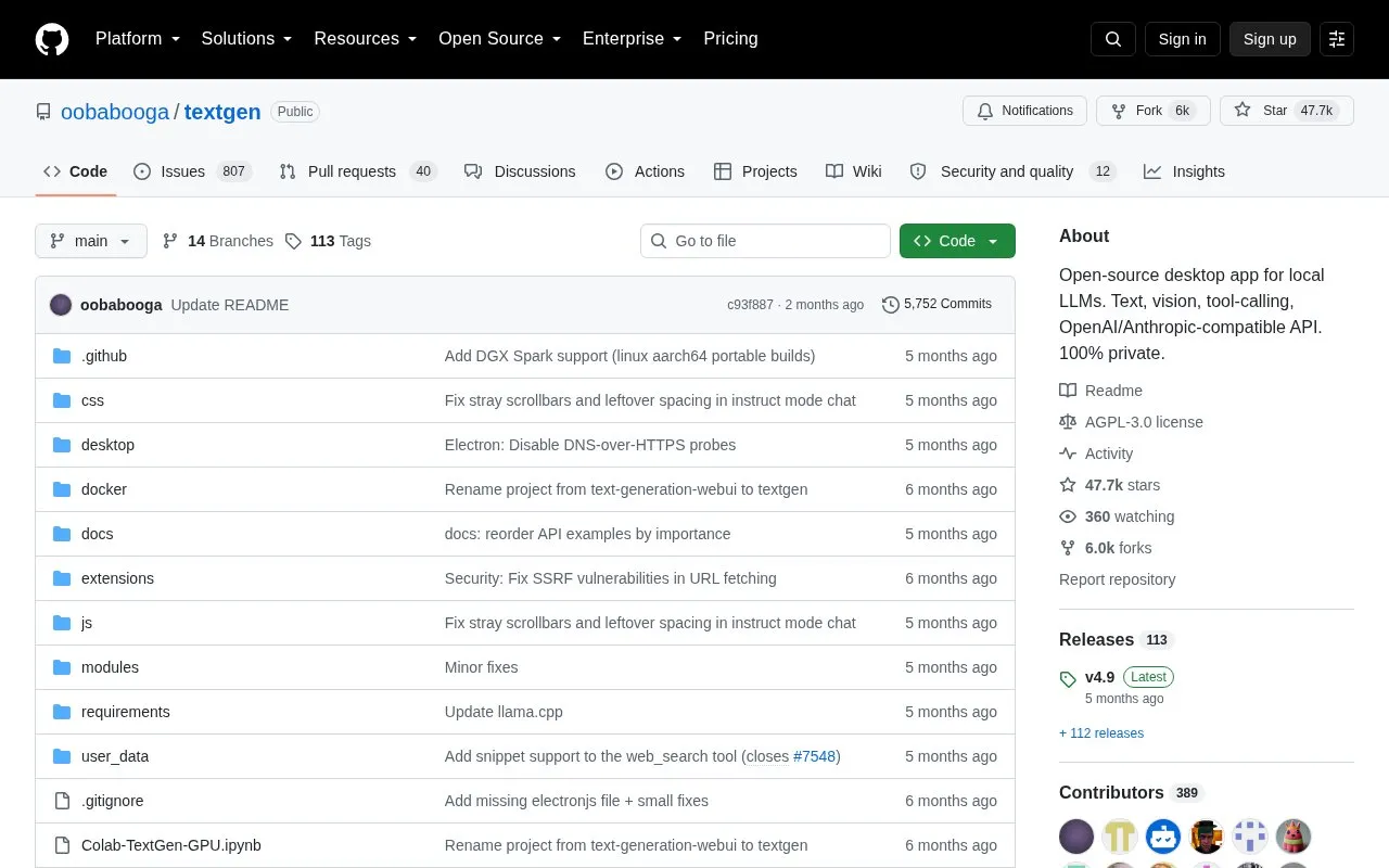 TextGen homepage screenshot