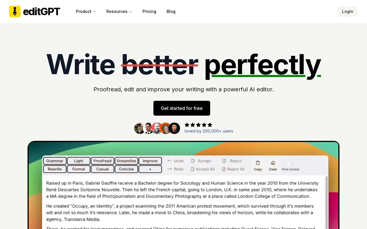 EditGPT homepage screenshot