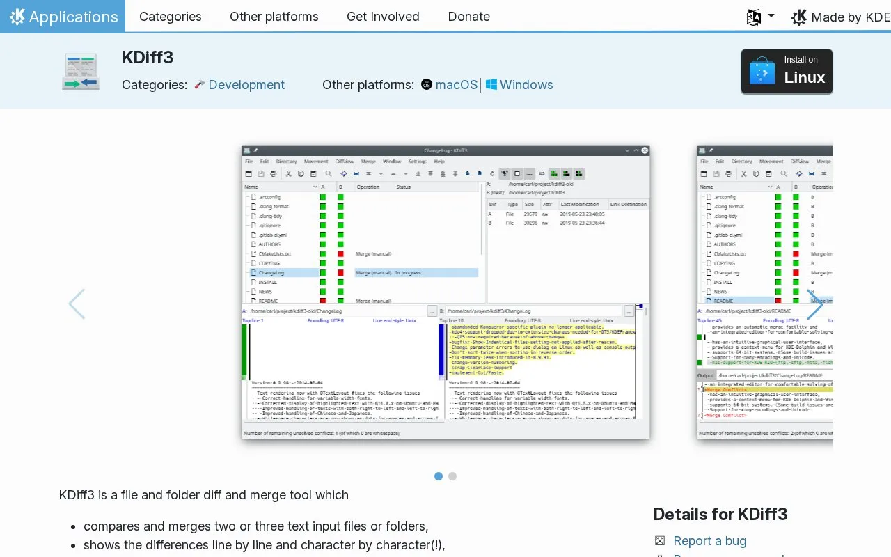 kdiff3 homepage screenshot