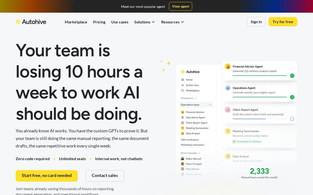 Autohive homepage screenshot