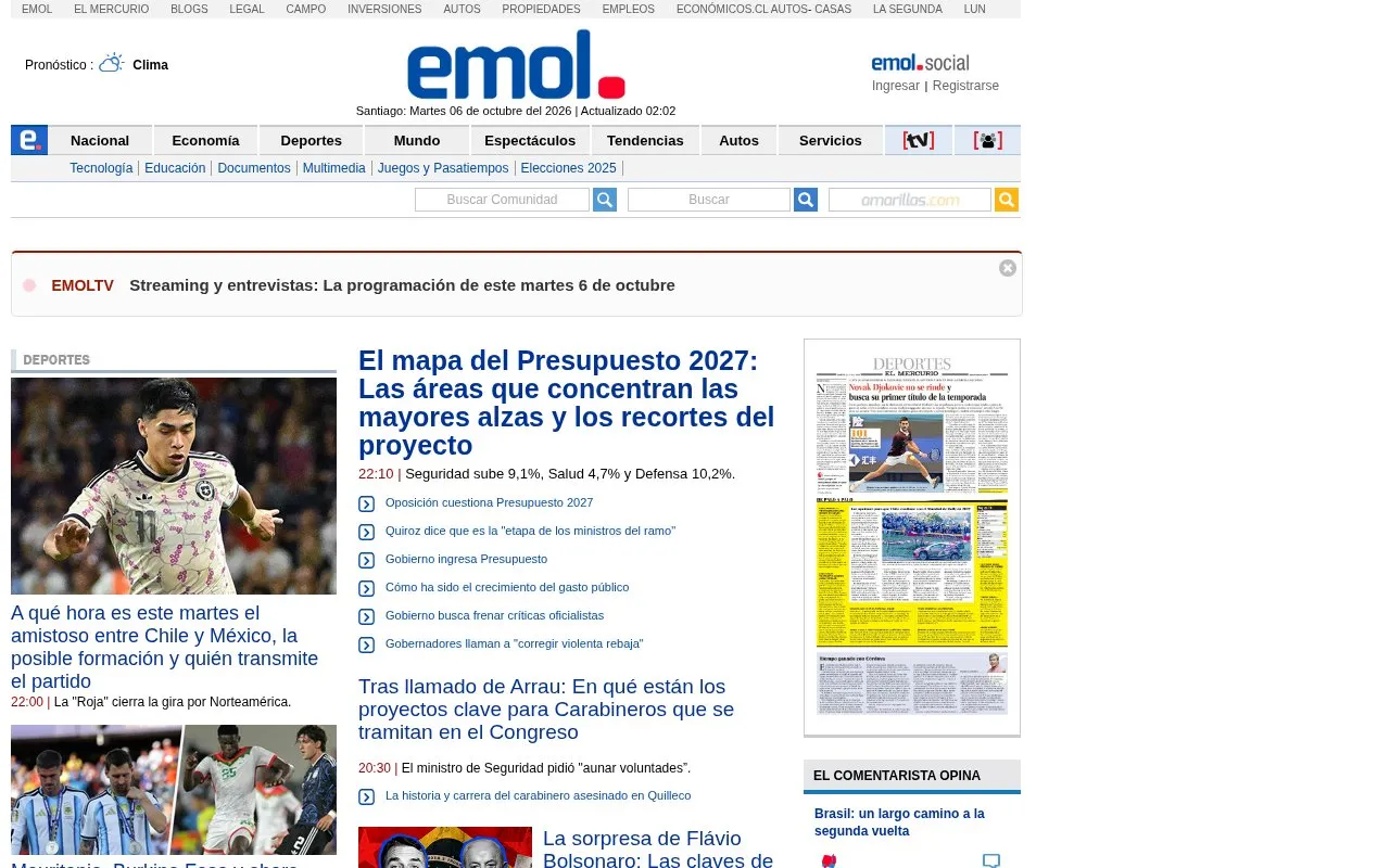 Emol homepage screenshot