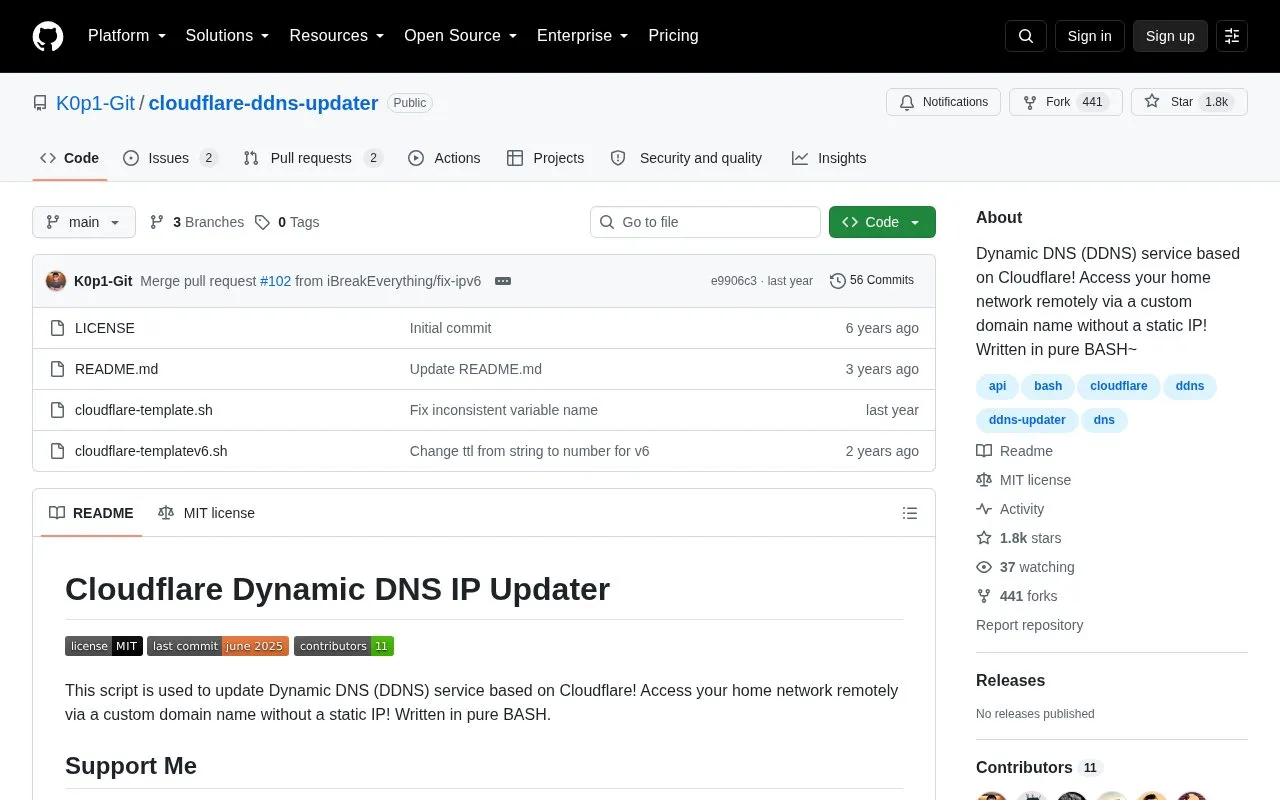 CloudFlare DDNS Updater homepage screenshot