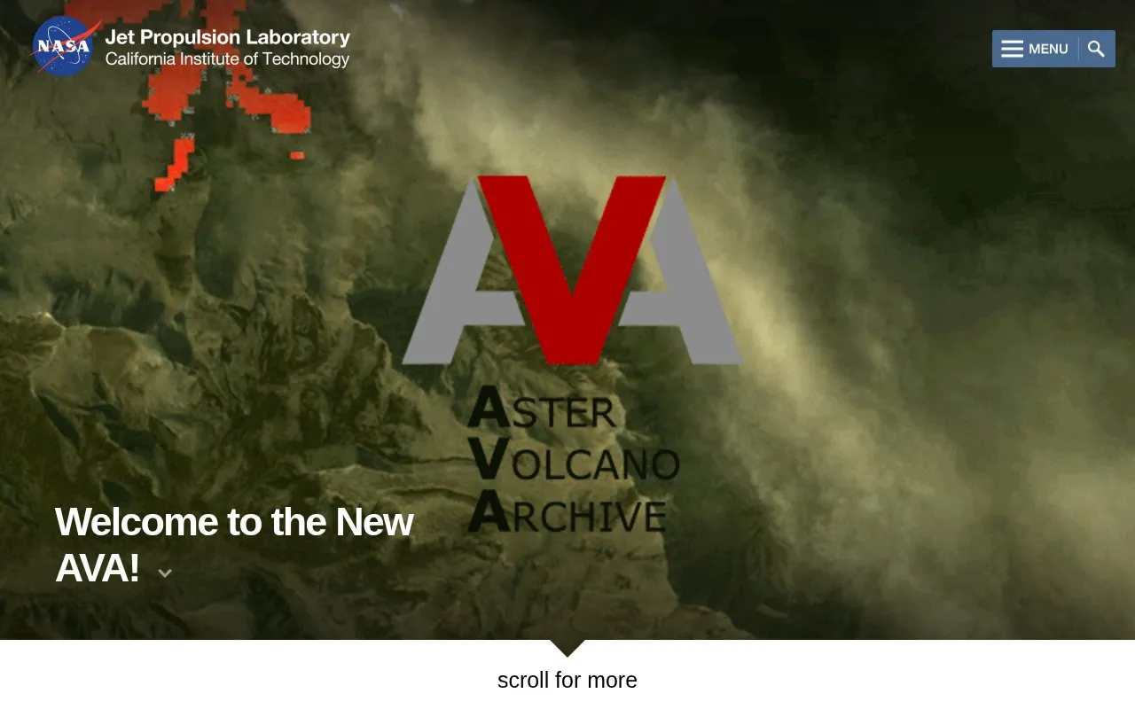 ASTER Volcano Archive homepage screenshot