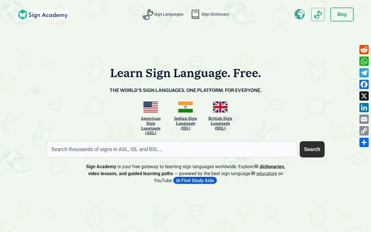Sign Dictionary homepage screenshot