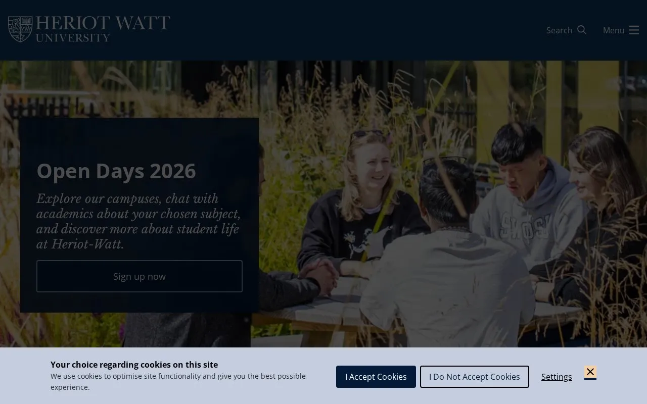 Heriot-Watt University, United Kingdom homepage screenshot