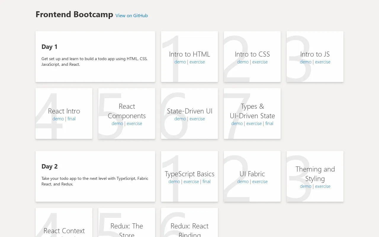 Frontend Bootcamp homepage screenshot