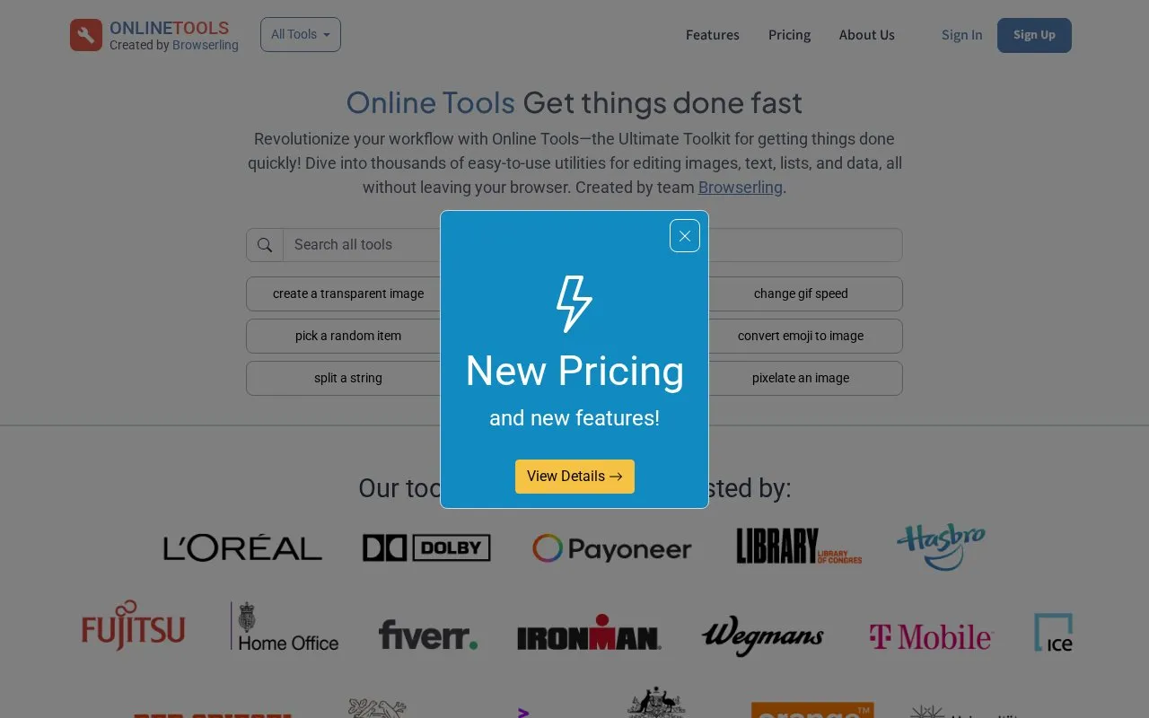 Online Tools homepage screenshot