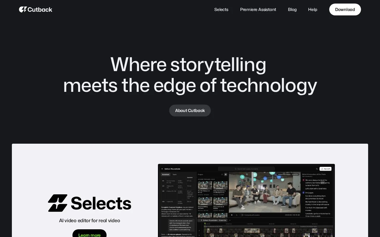 Cutback homepage screenshot