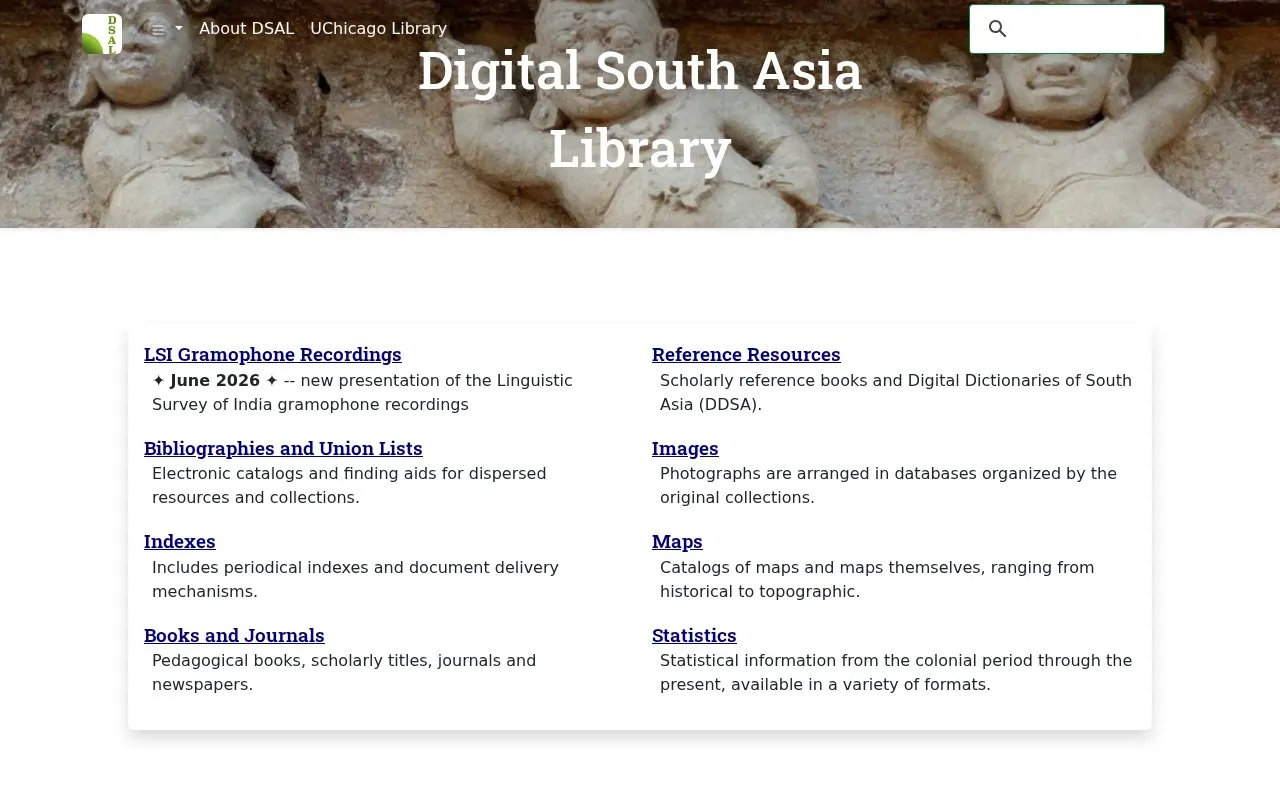 Digital South Asia Library homepage screenshot