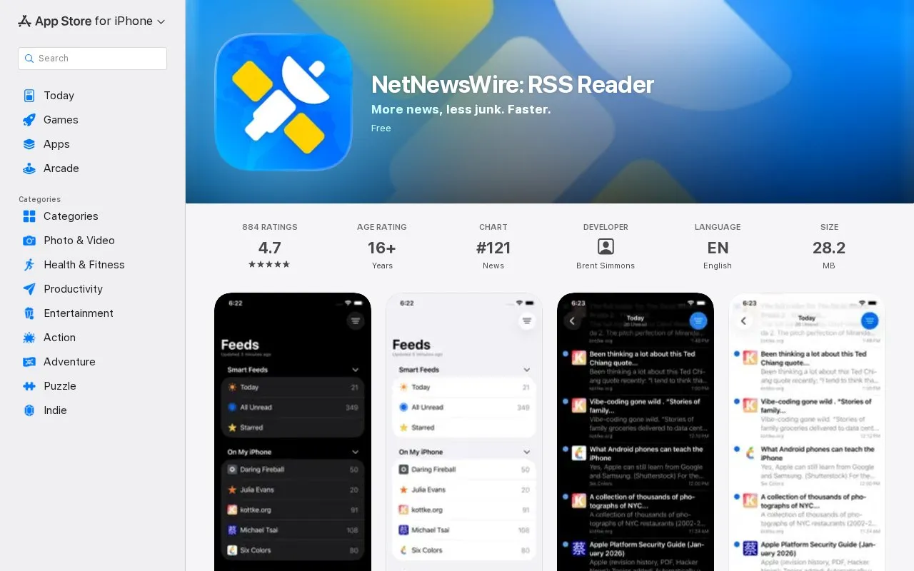NetNewsWire homepage screenshot