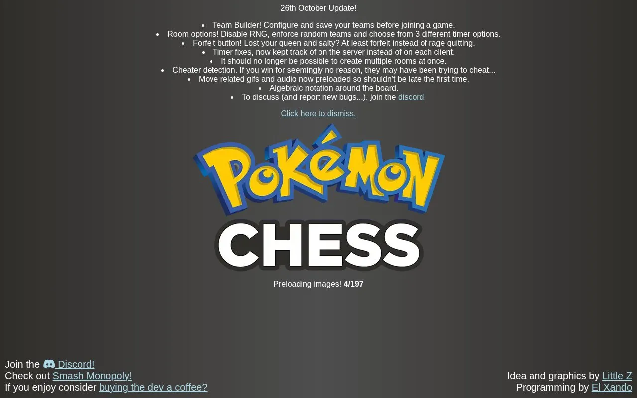 Pokemon Chess homepage screenshot