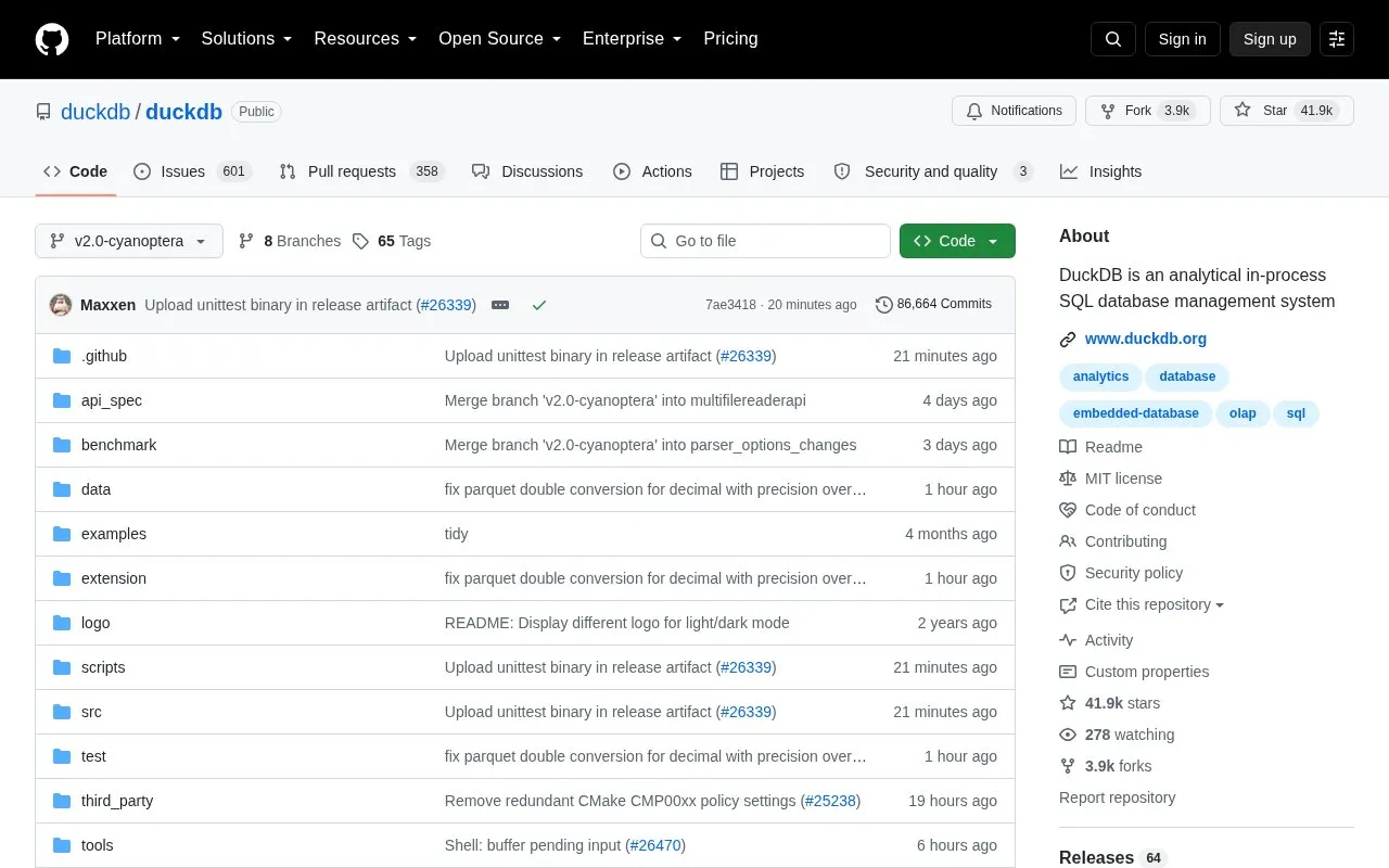 DuckDB homepage screenshot