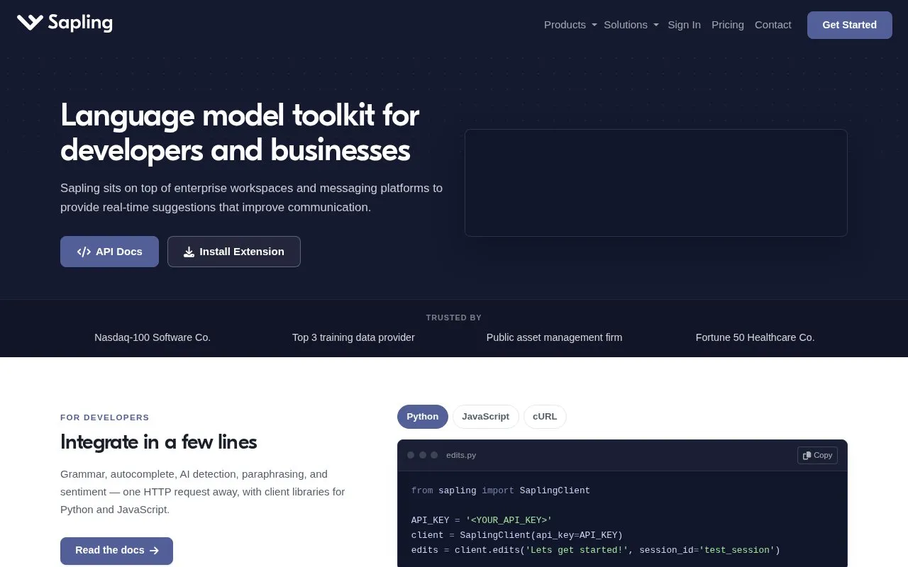 Sapling homepage screenshot