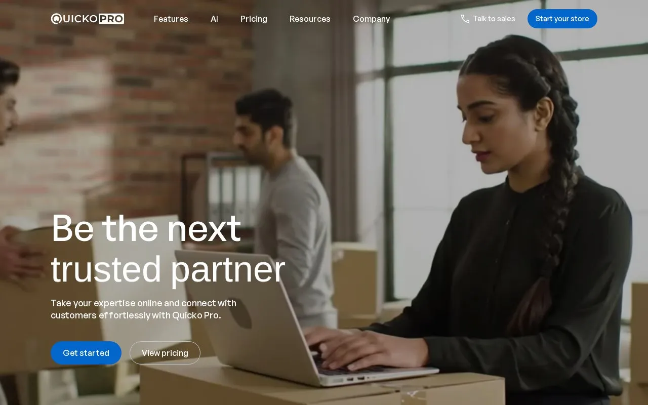 Quicko Pro homepage screenshot