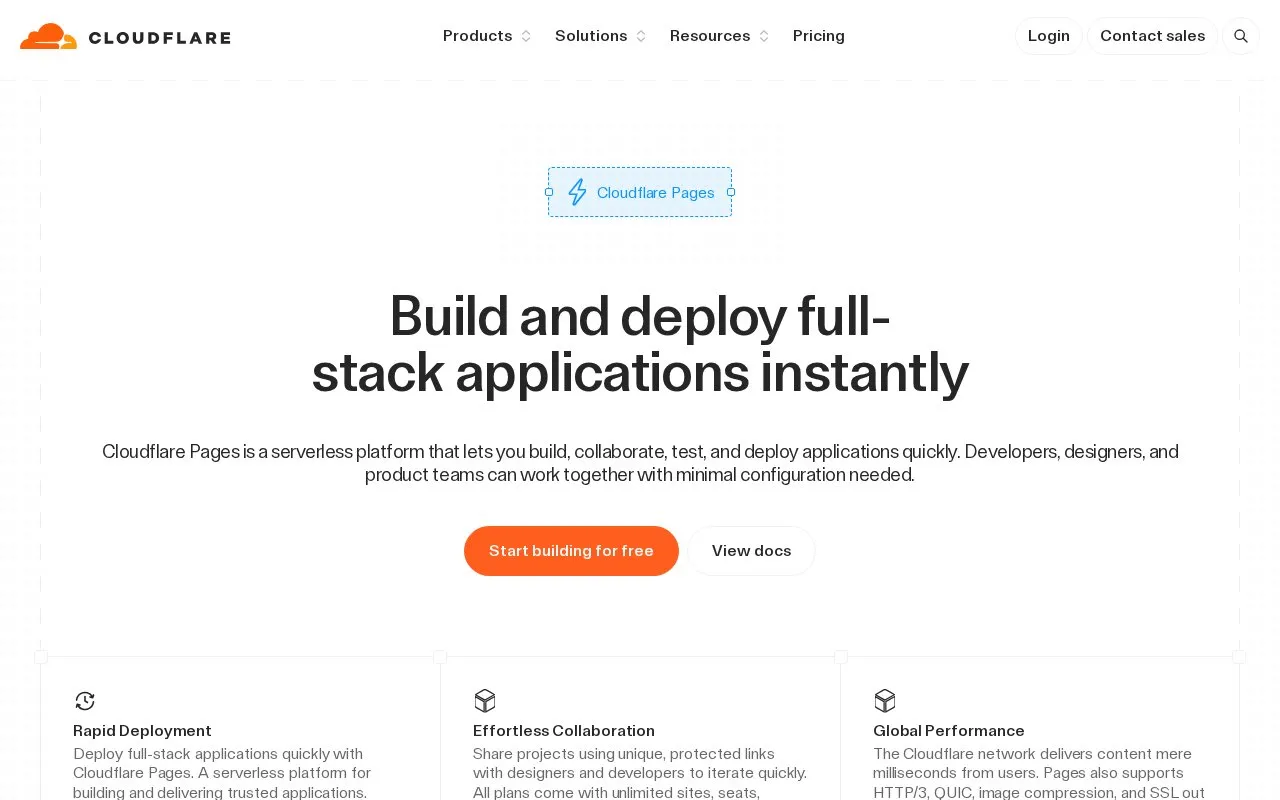 Cloudflare Pages homepage screenshot