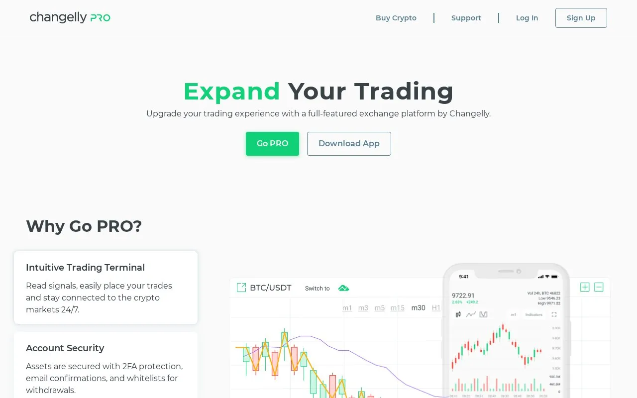 Changelly PRO homepage screenshot
