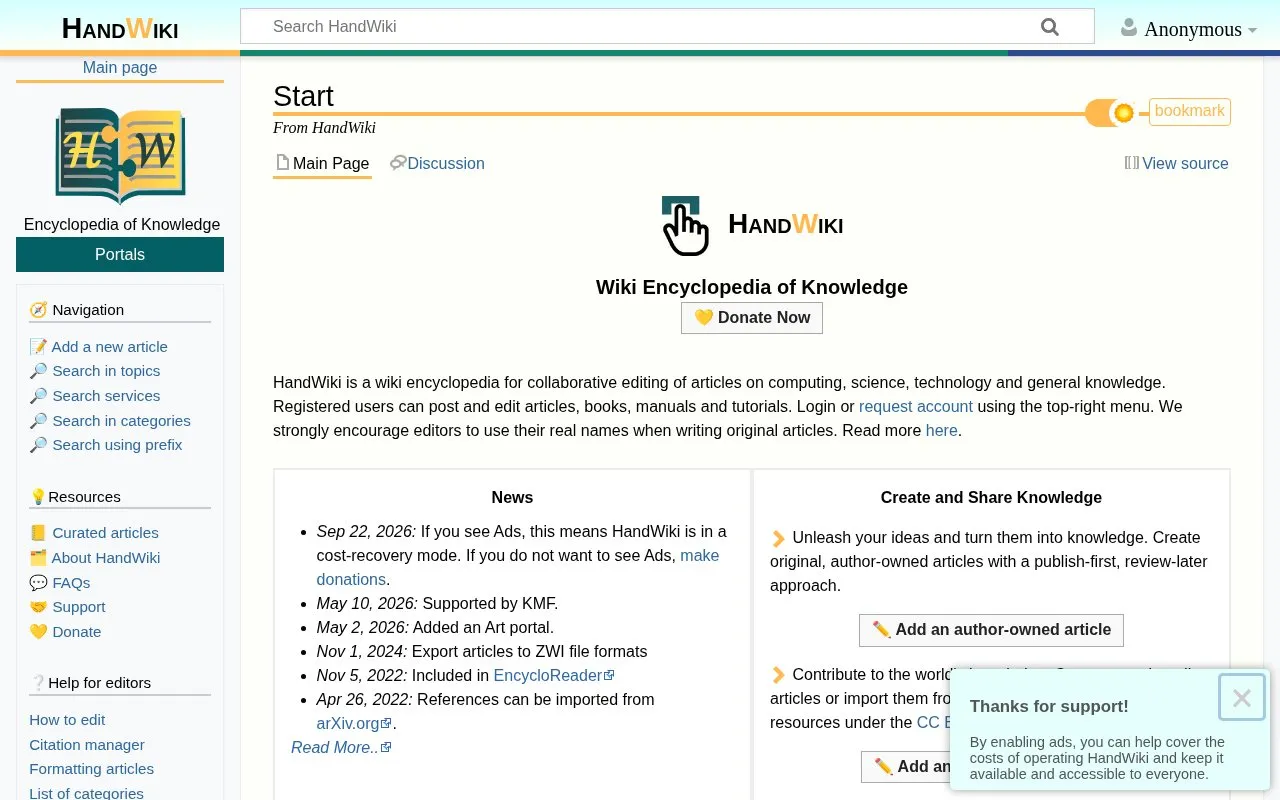 HandWiki homepage screenshot