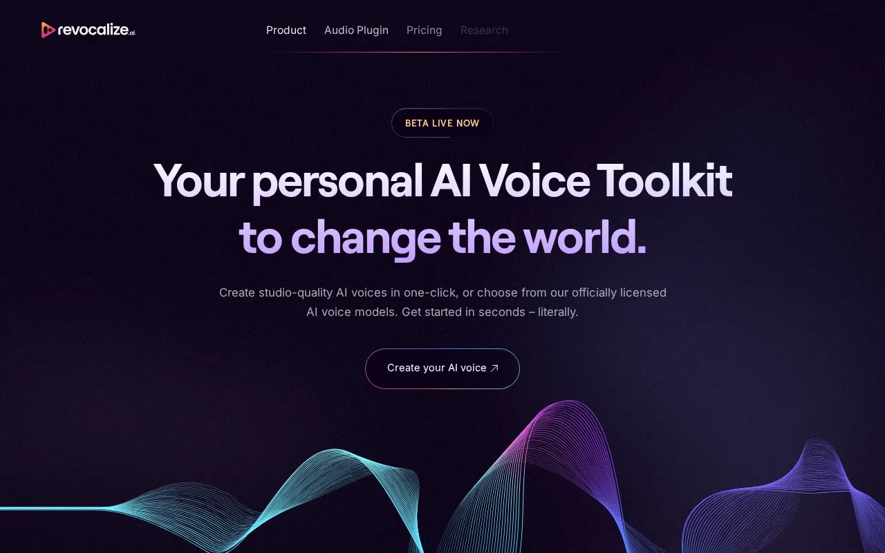 Revocalize AI homepage screenshot