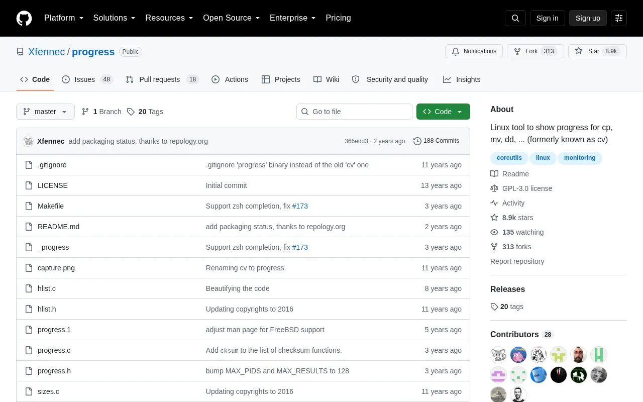 Progress homepage screenshot