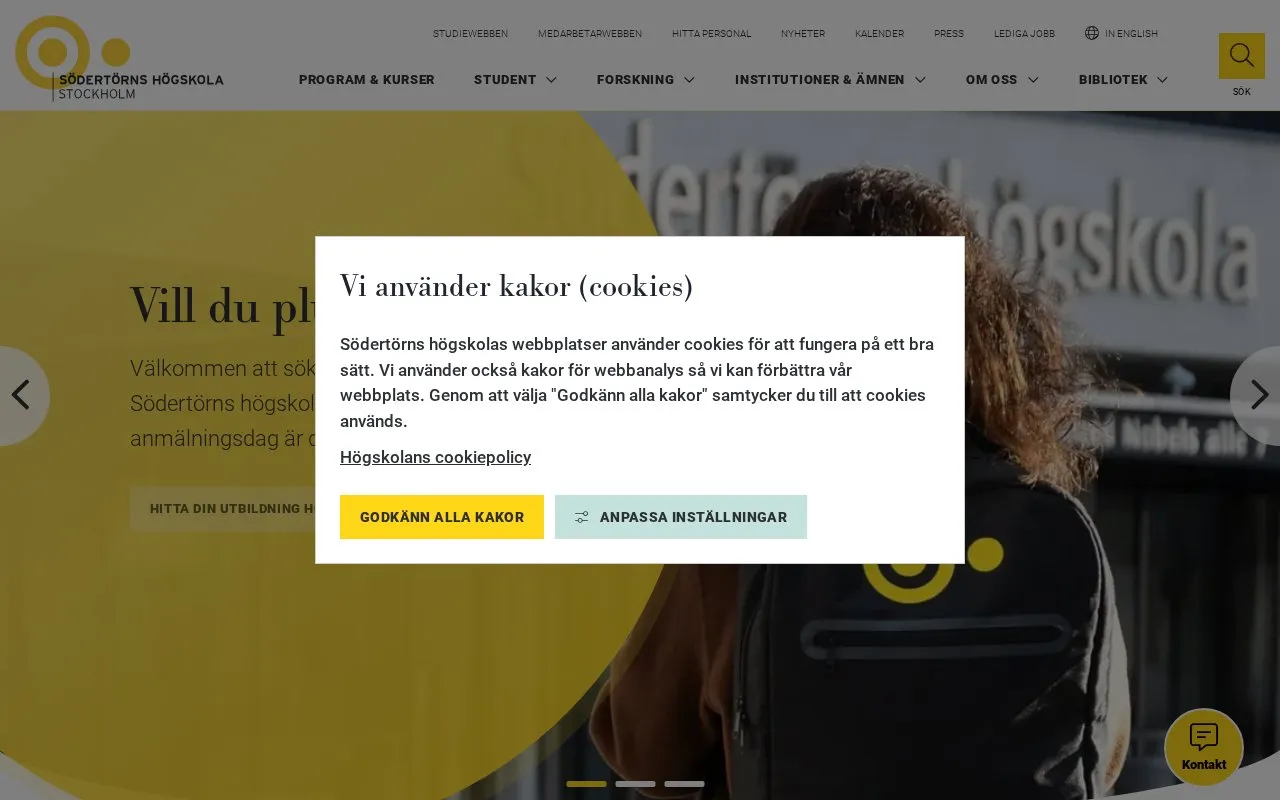 Sodertorn University homepage screenshot