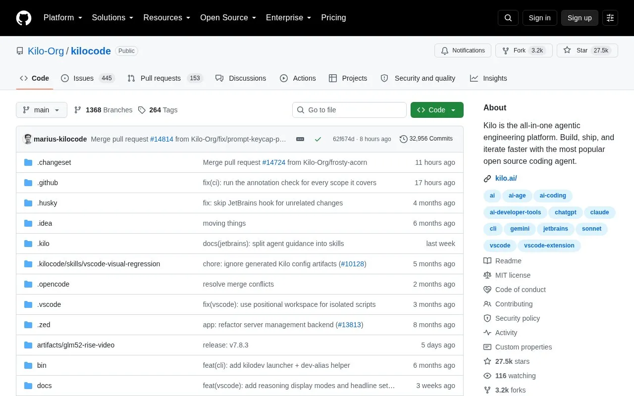 Kilo homepage screenshot