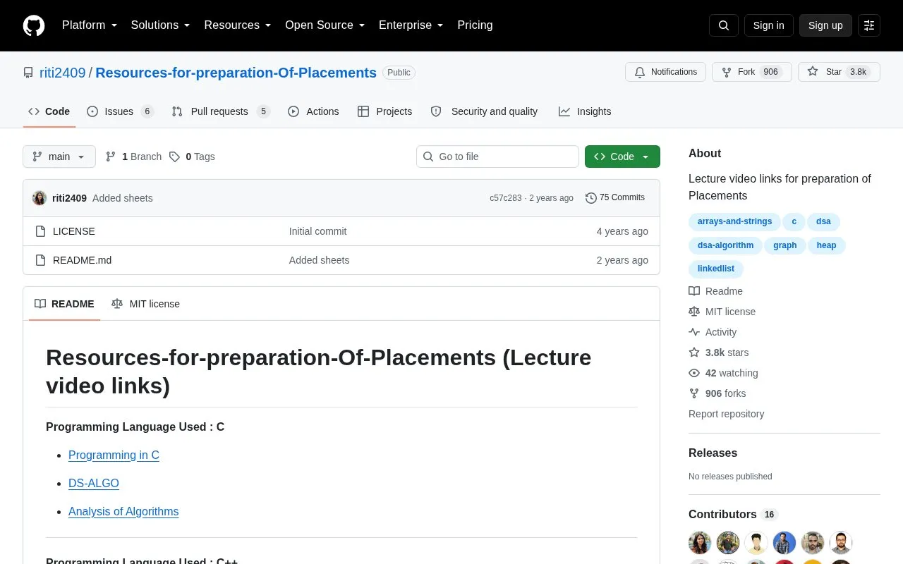 Computer Science Lecture Links homepage screenshot