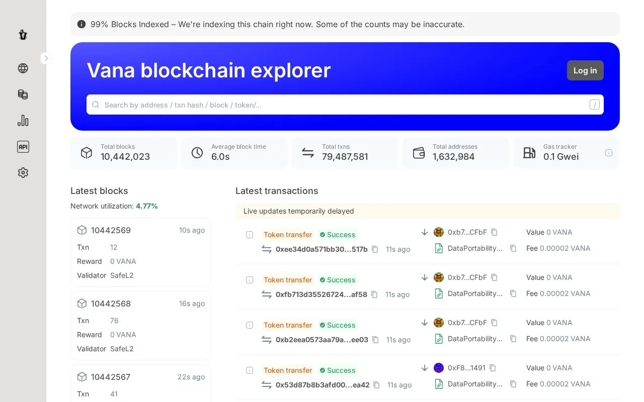 Vana — Vana Block Explorer homepage screenshot