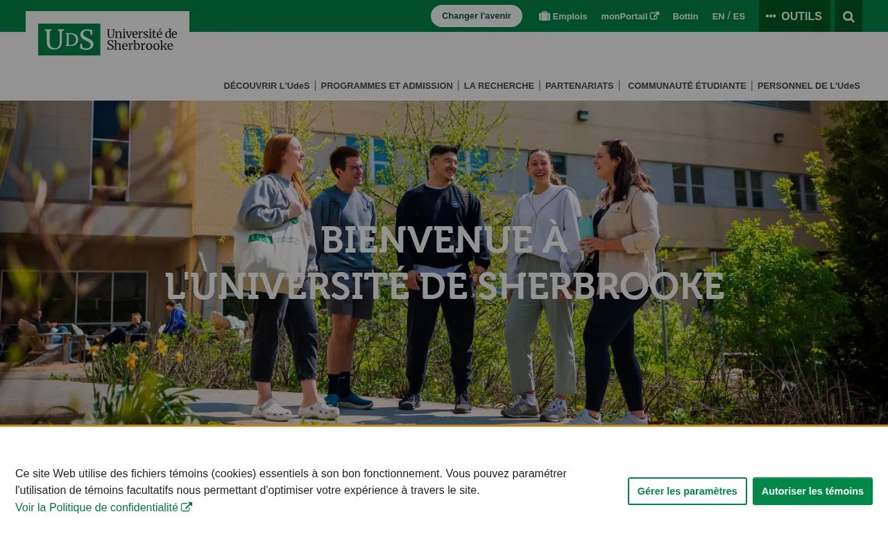 Sherbrooke University homepage screenshot