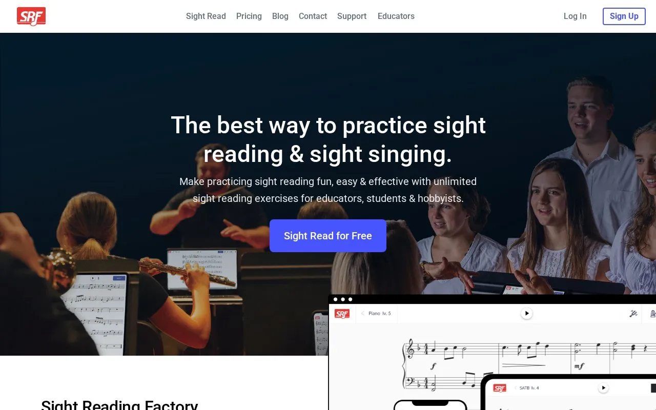 Sight Singing Factory homepage screenshot